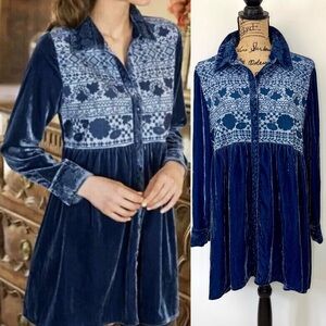 Soft Surroundings Blue Crushed Velvet Tunic Sz L